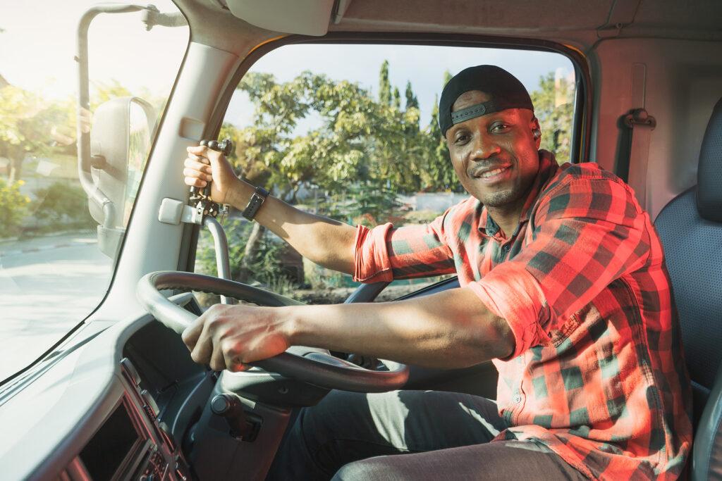 Truck Driver Man African American Muscular Smiling, In Long-time