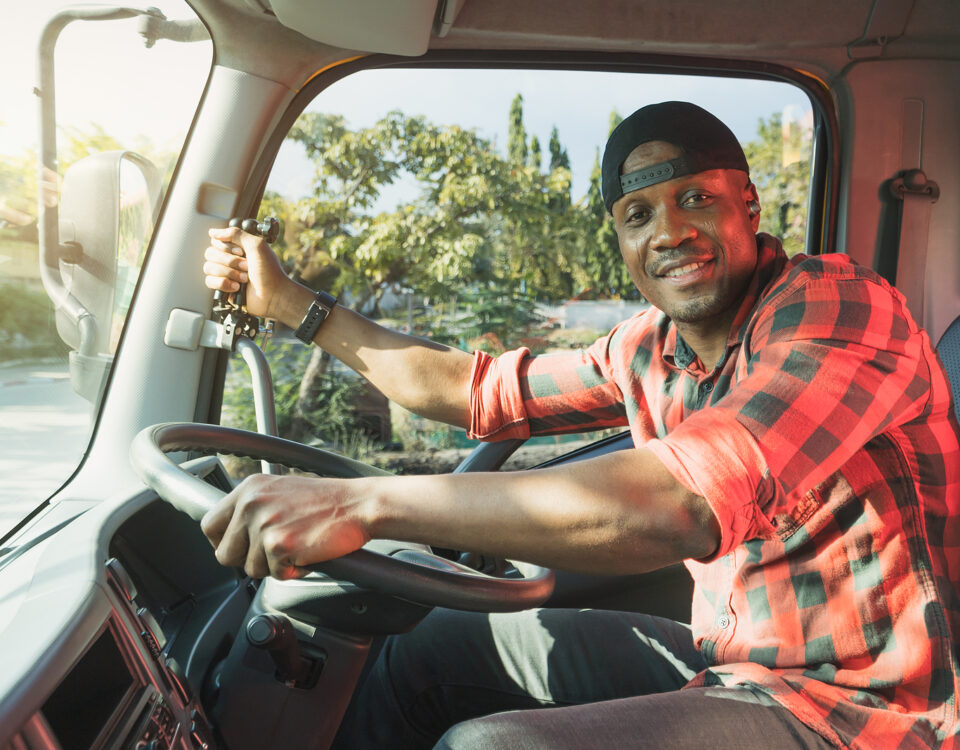 Truck Driver Man African American Muscular Smiling, In Long-time